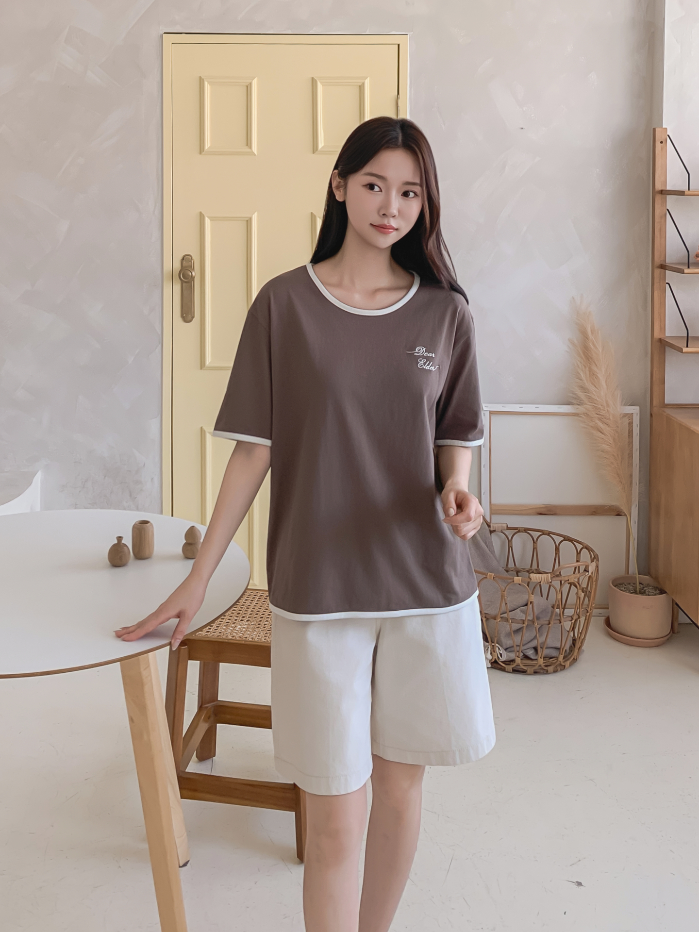 コットンラウンドネック半袖レタリング配色ラインTシャツ | 詳細画像18