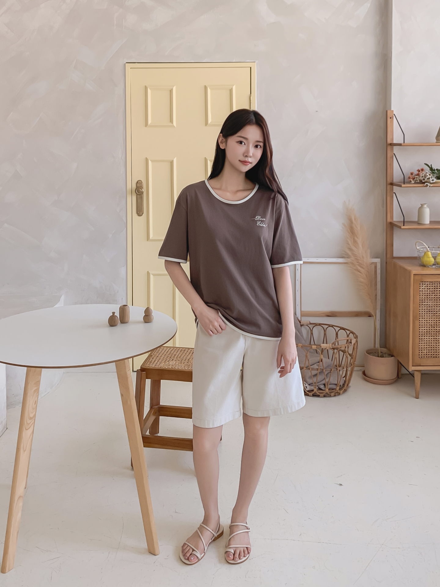 コットンラウンドネック半袖レタリング配色ラインTシャツ | 詳細画像19