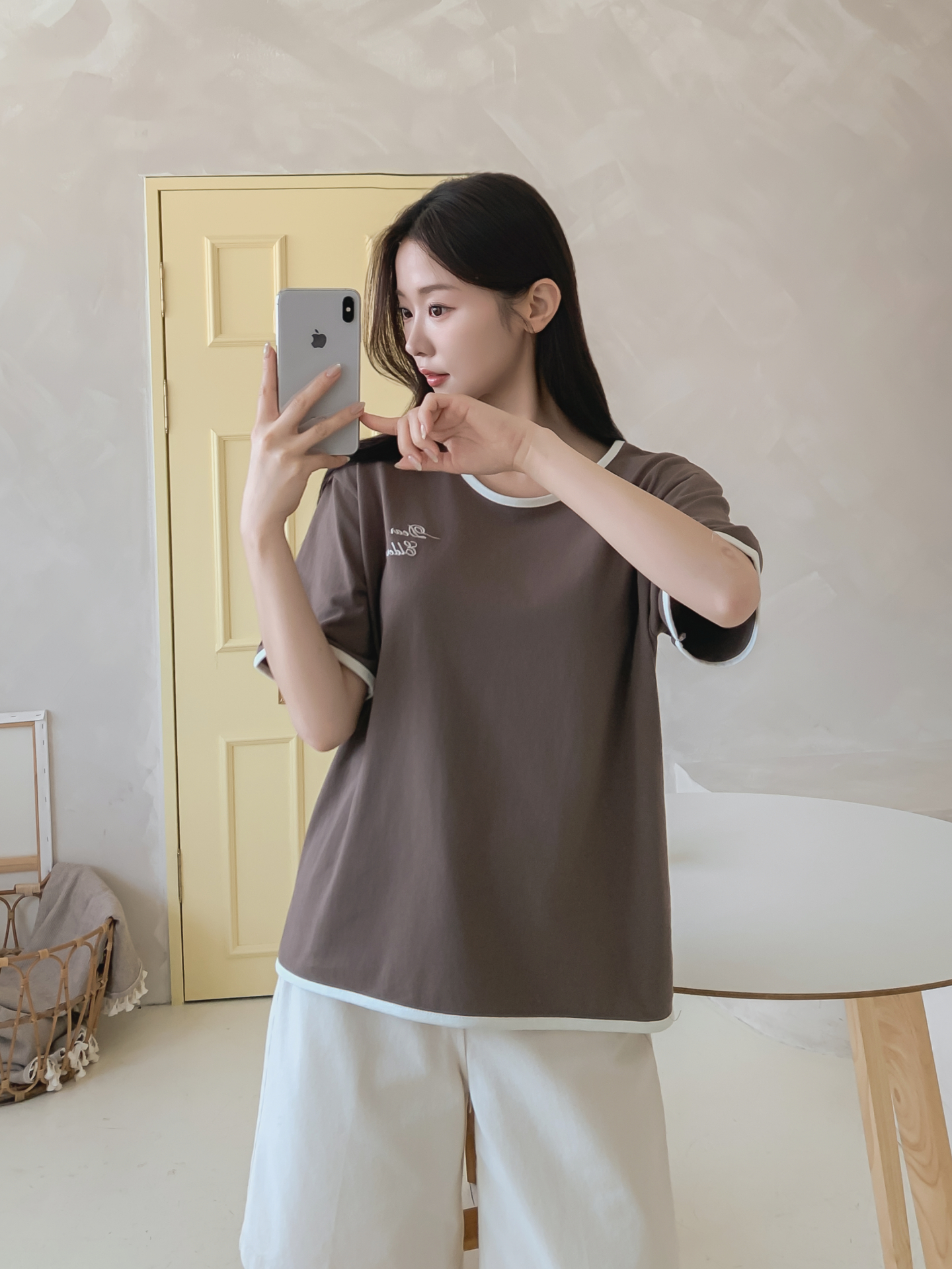 コットンラウンドネック半袖レタリング配色ラインTシャツ | 詳細画像21