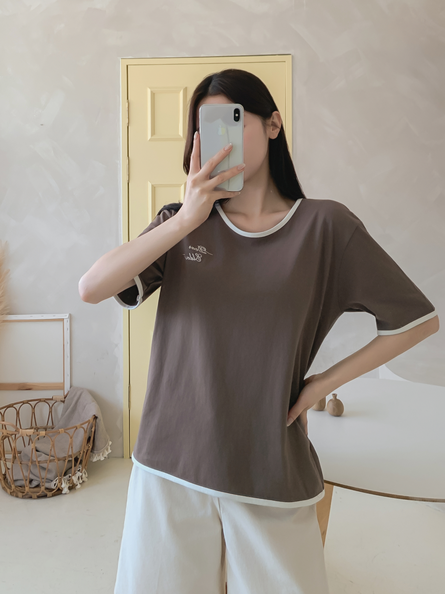 コットンラウンドネック半袖レタリング配色ラインTシャツ | 詳細画像22