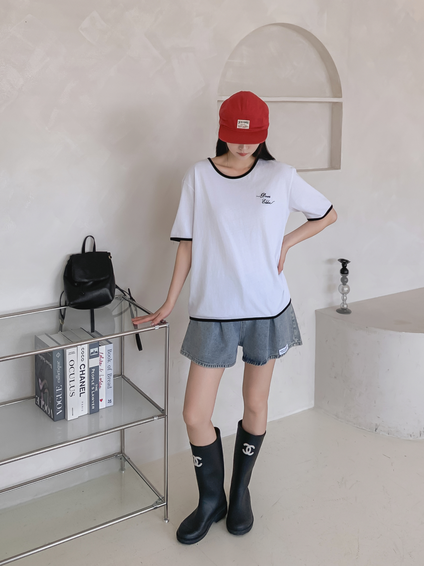 コットンラウンドネック半袖レタリング配色ラインTシャツ | 詳細画像23