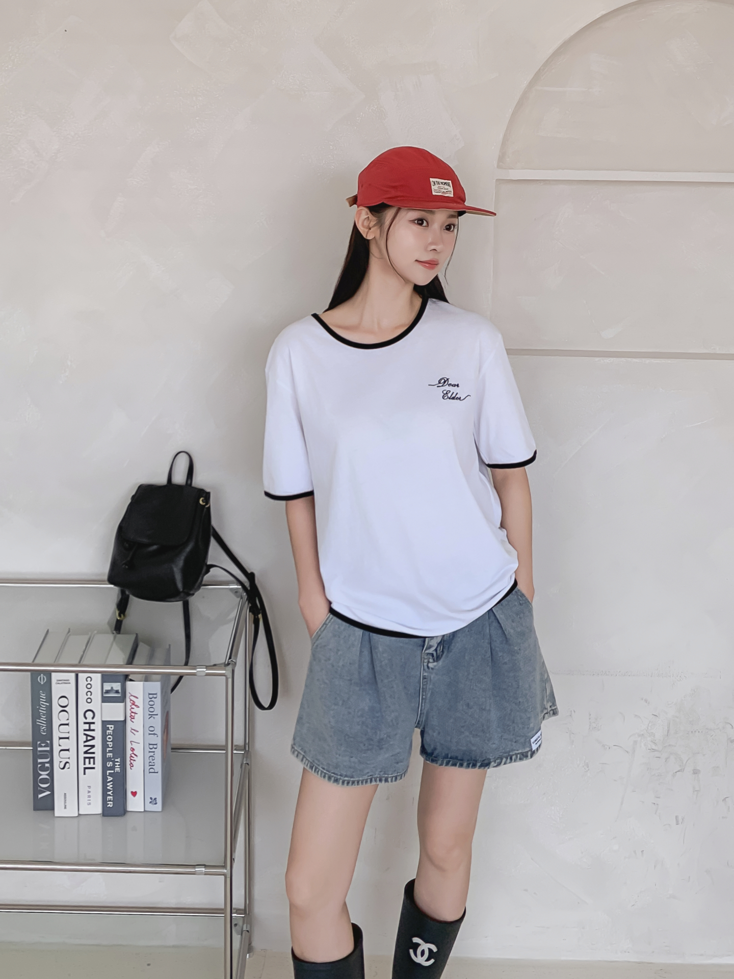 コットンラウンドネック半袖レタリング配色ラインTシャツ | 詳細画像24