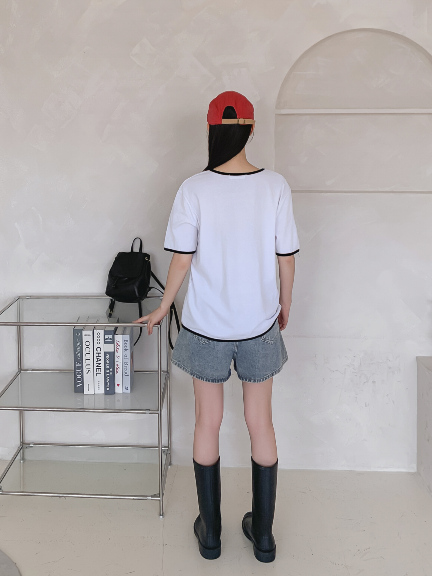 コットンラウンドネック半袖レタリング配色ラインTシャツ | 詳細画像25