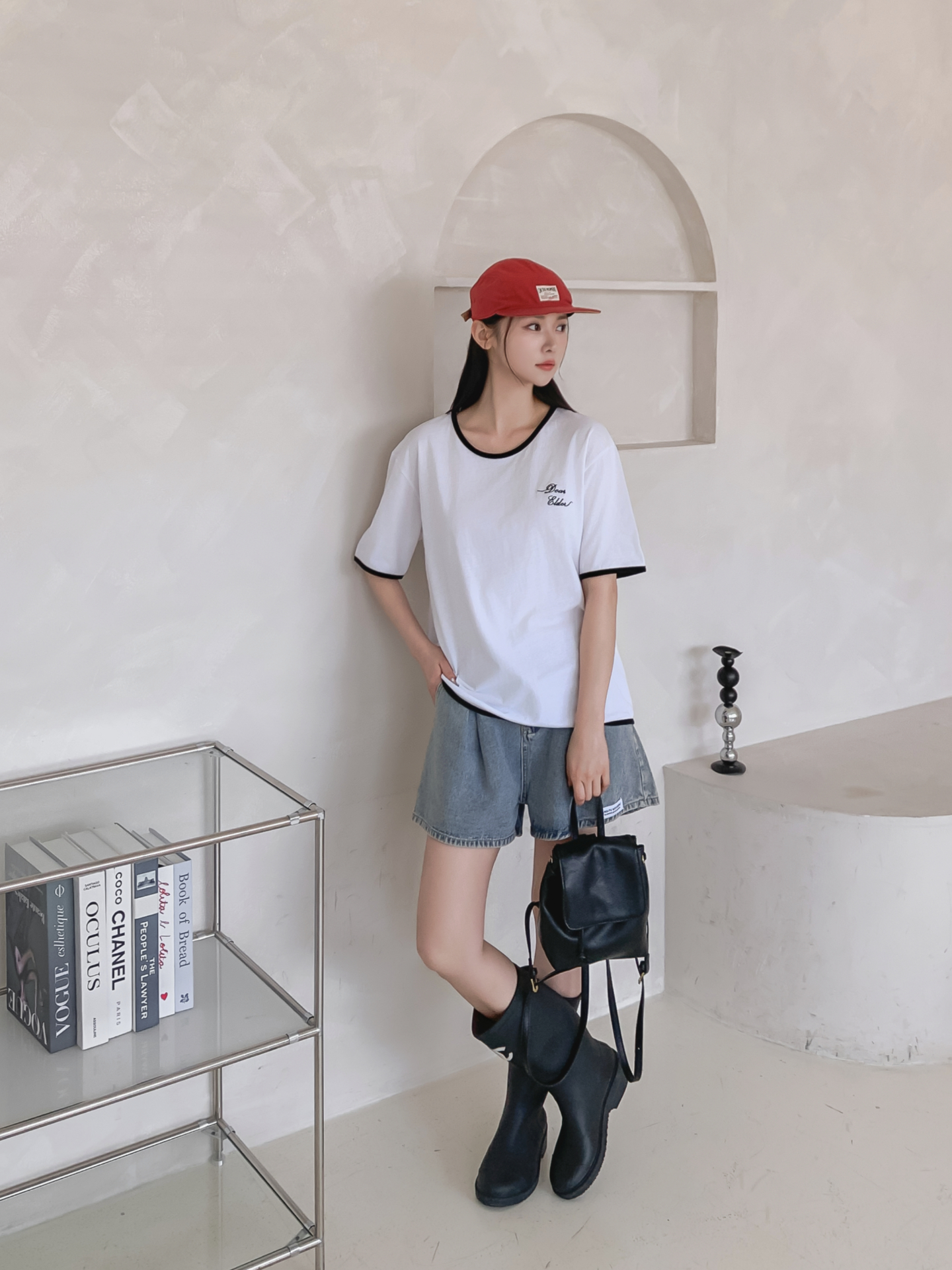 コットンラウンドネック半袖レタリング配色ラインTシャツ | 詳細画像26