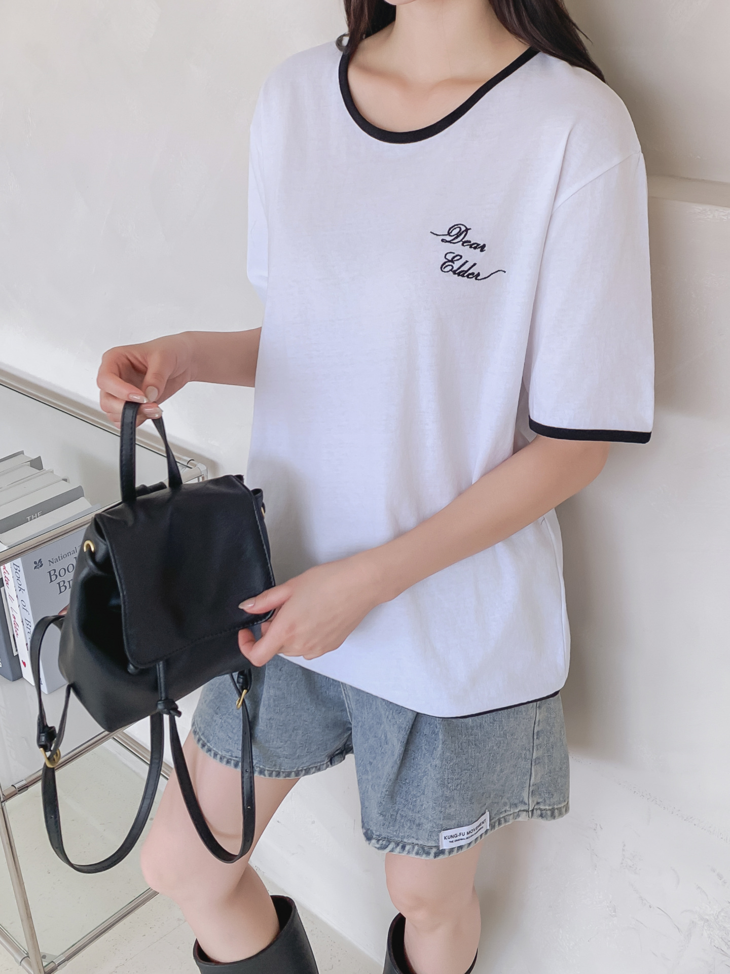 コットンラウンドネック半袖レタリング配色ラインTシャツ | 詳細画像28