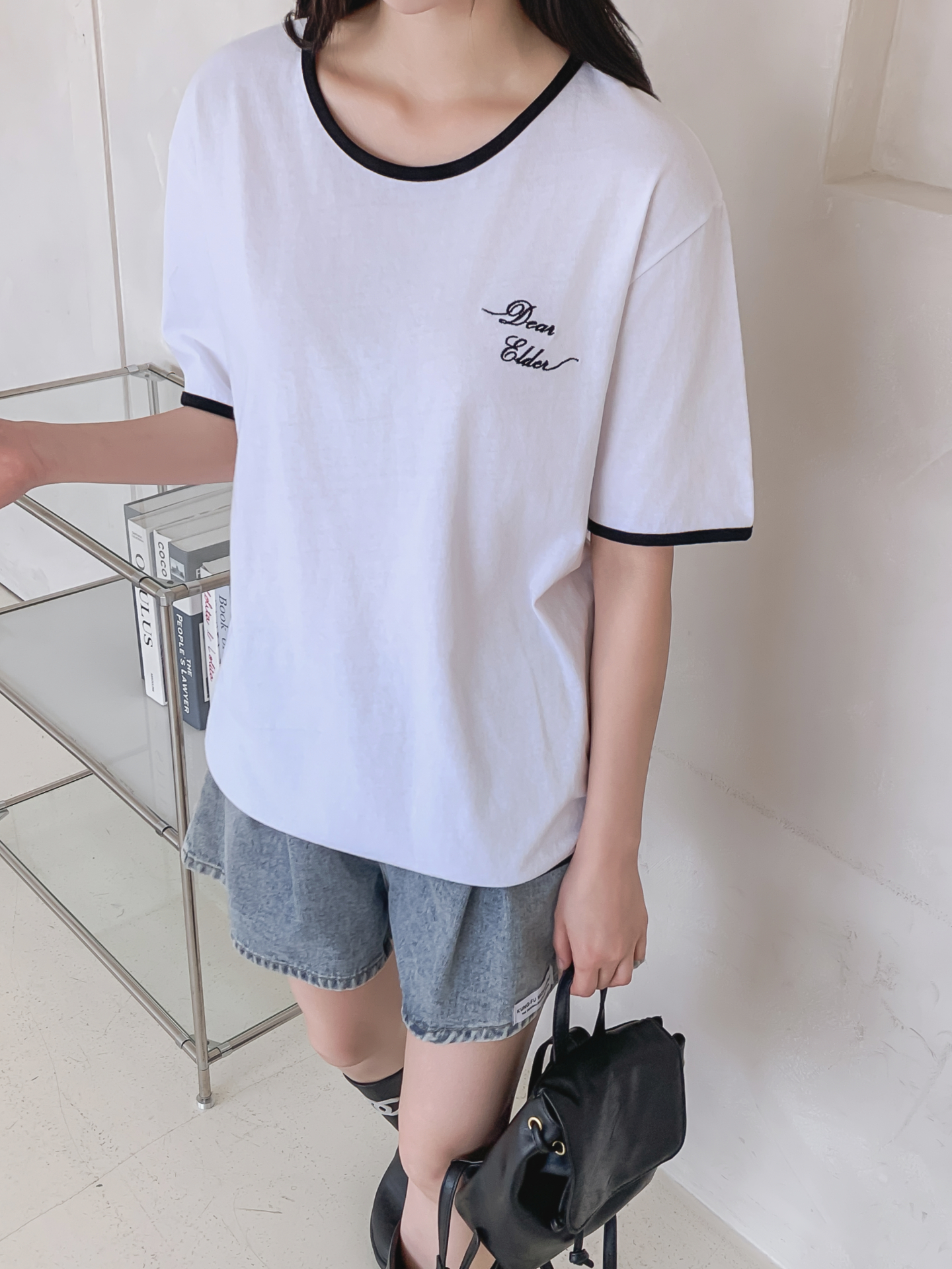 コットンラウンドネック半袖レタリング配色ラインTシャツ | 詳細画像29