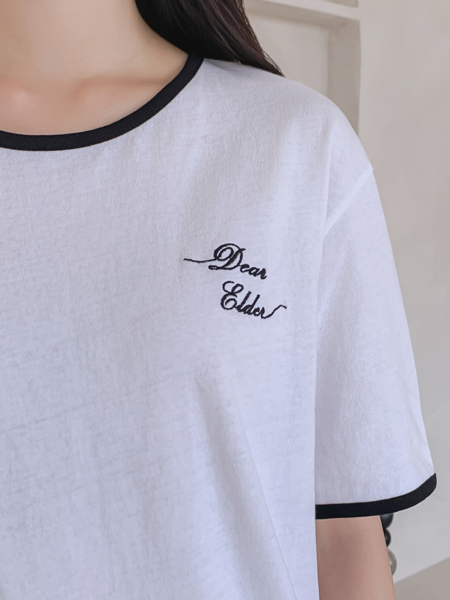 コットンラウンドネック半袖レタリング配色ラインTシャツ | 詳細画像30