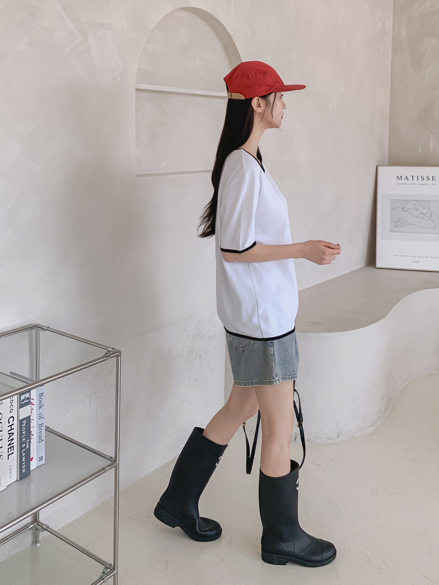 コットンラウンドネック半袖レタリング配色ラインTシャツ | 詳細画像32