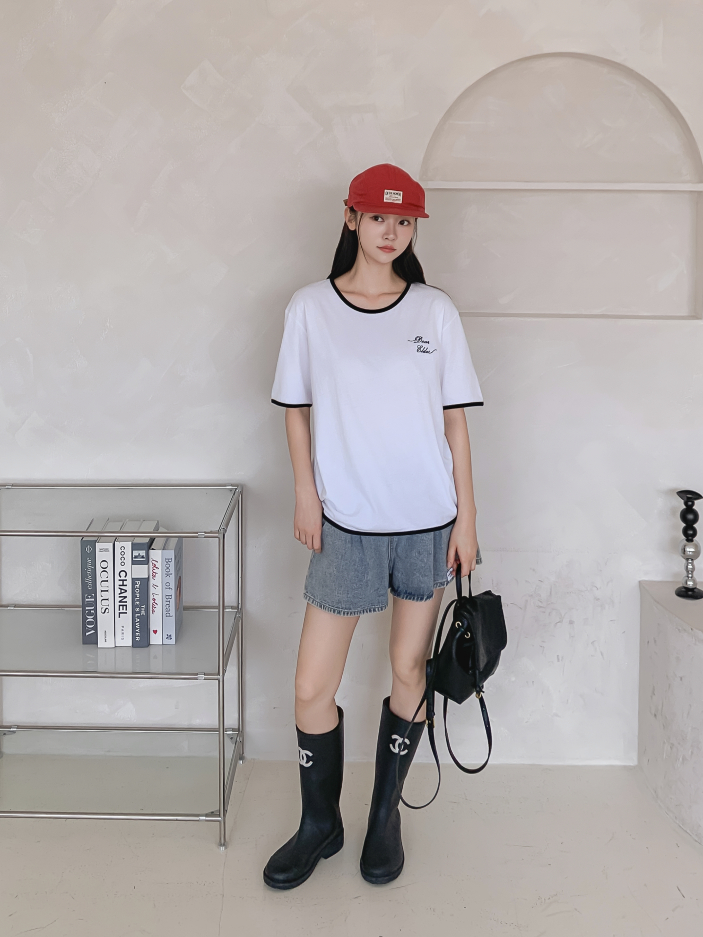 コットンラウンドネック半袖レタリング配色ラインTシャツ | 詳細画像36