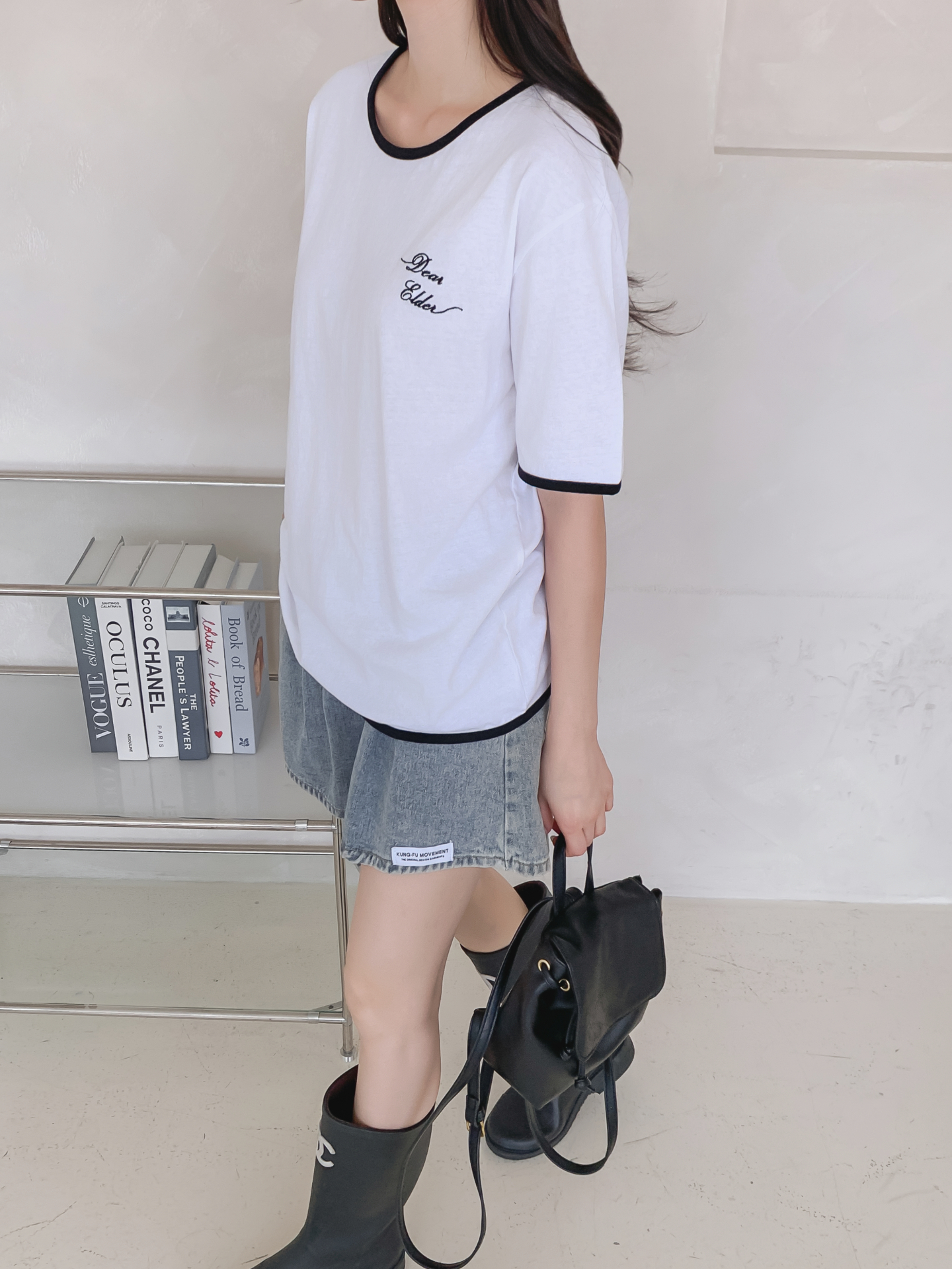 コットンラウンドネック半袖レタリング配色ラインTシャツ | 詳細画像37