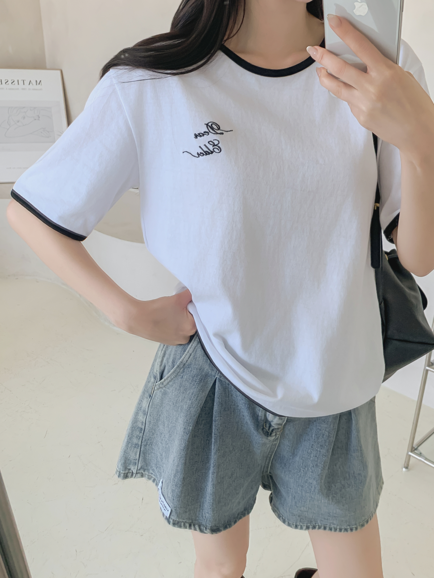 コットンラウンドネック半袖レタリング配色ラインTシャツ | 詳細画像39