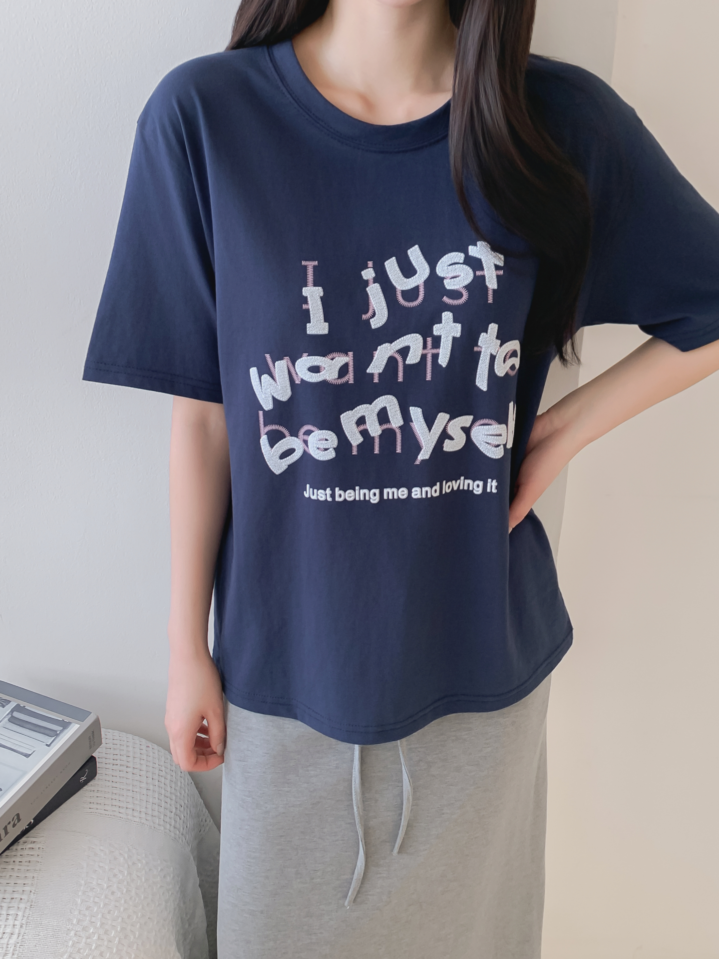 コットンラウンドネック半袖レタリングTシャツ | 詳細画像5