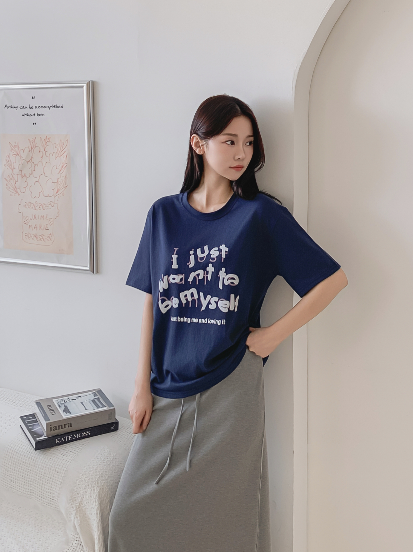 コットンラウンドネック半袖レタリングTシャツ | 詳細画像9