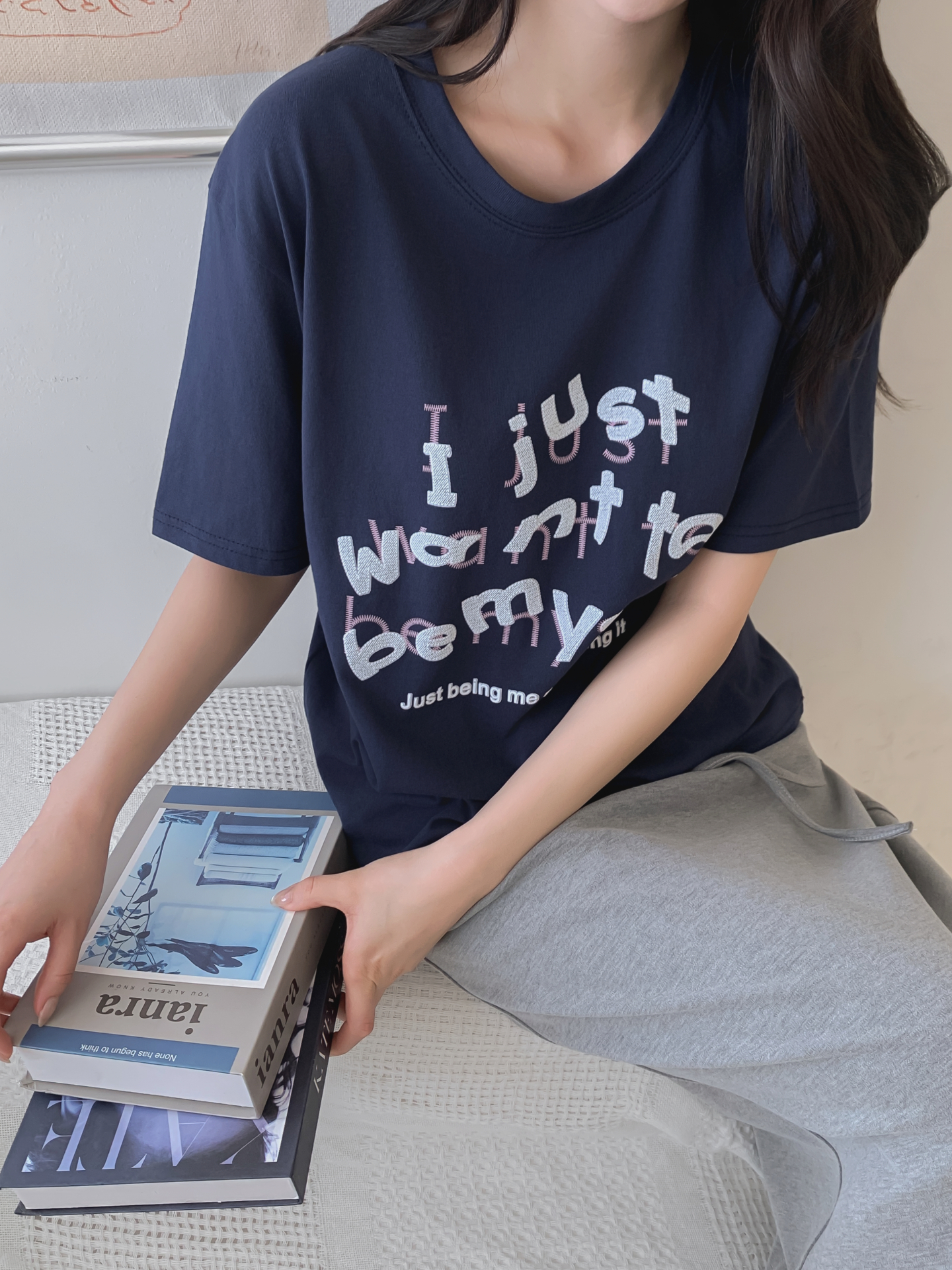 コットンラウンドネック半袖レタリングTシャツ | 詳細画像12