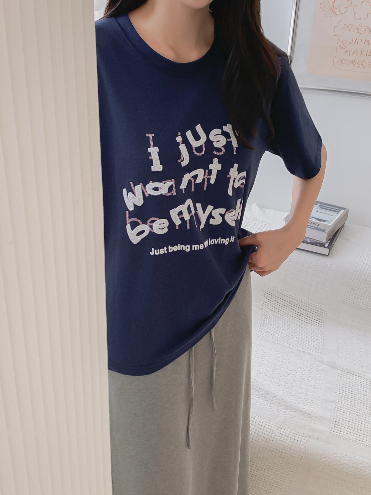 コットンラウンドネック半袖レタリングTシャツ | 詳細画像15