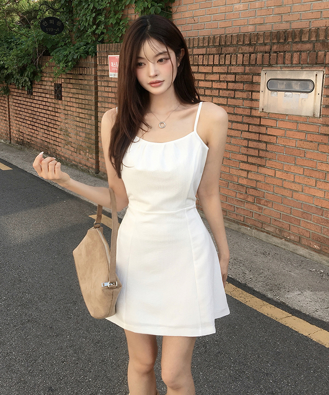 ミニスクエアネックスリムジップアップリボンキャミワンピース