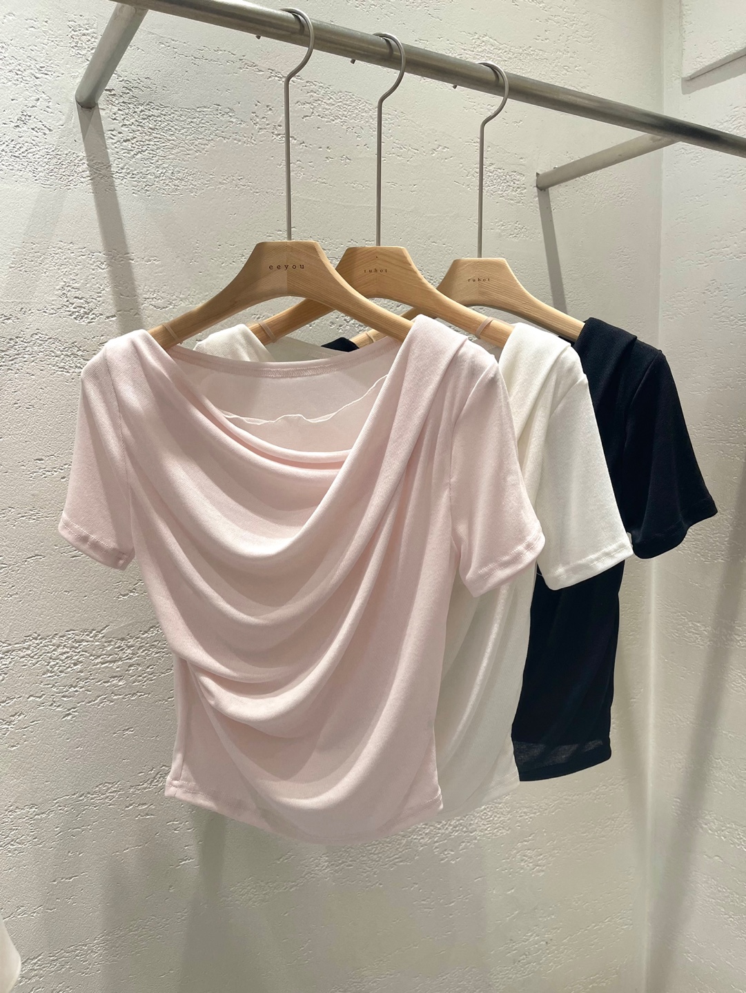 シフォンコンビドレープアンバランスネック半袖無地Tシャツ | 詳細画像22