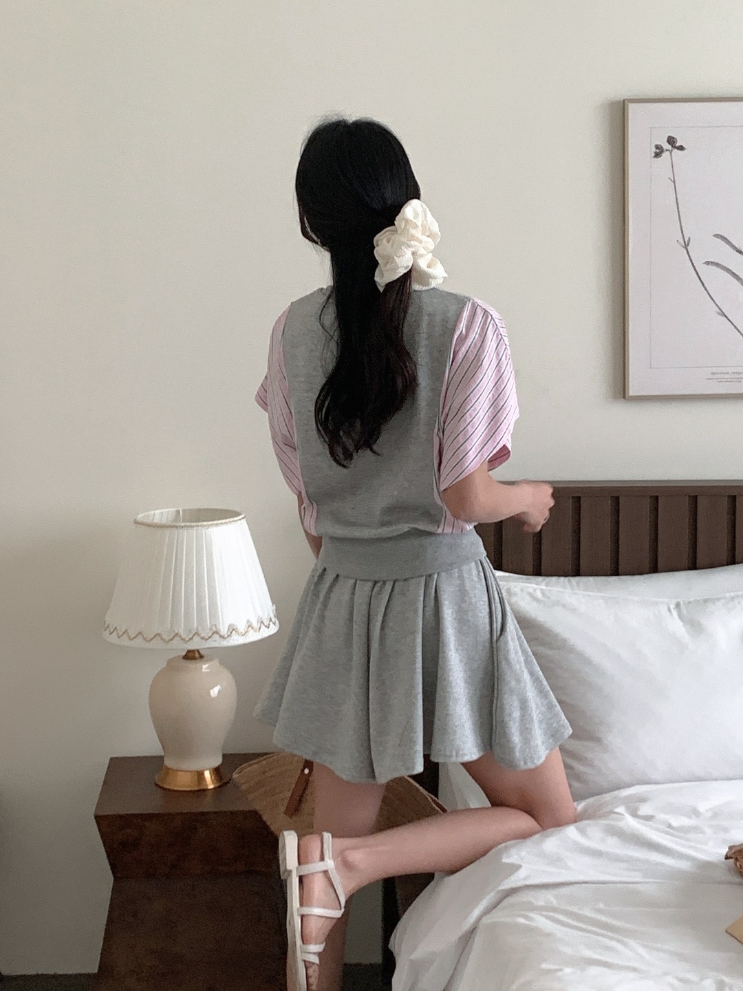 ウエストゴムショート半袖フレアレタリングストライプツーピース(トップス、ボトムス)Tシャツショートパンツ | 詳細画像4