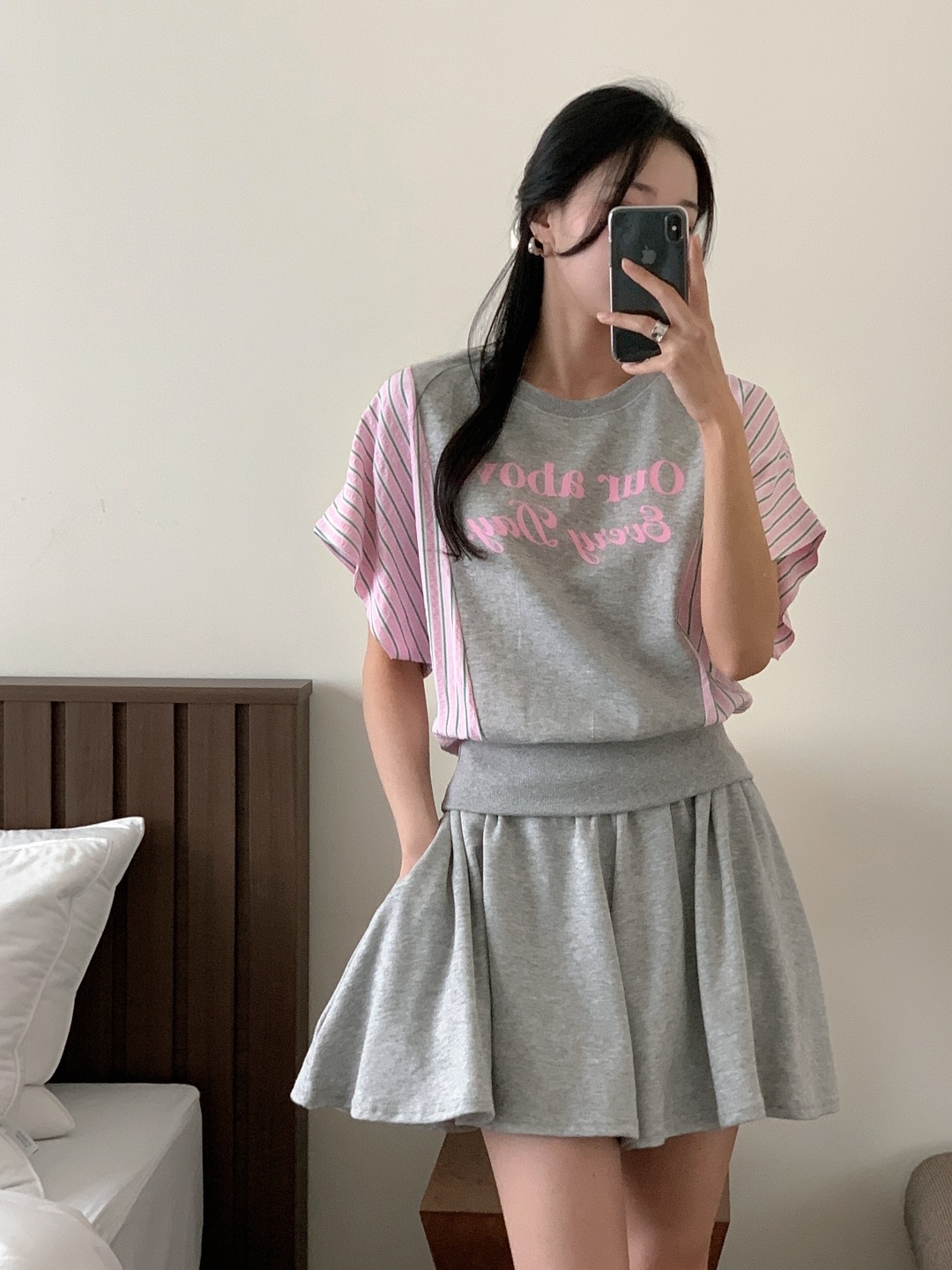 ウエストゴムショート半袖フレアレタリングストライプツーピース(トップス、ボトムス)Tシャツショートパンツ | 詳細画像12