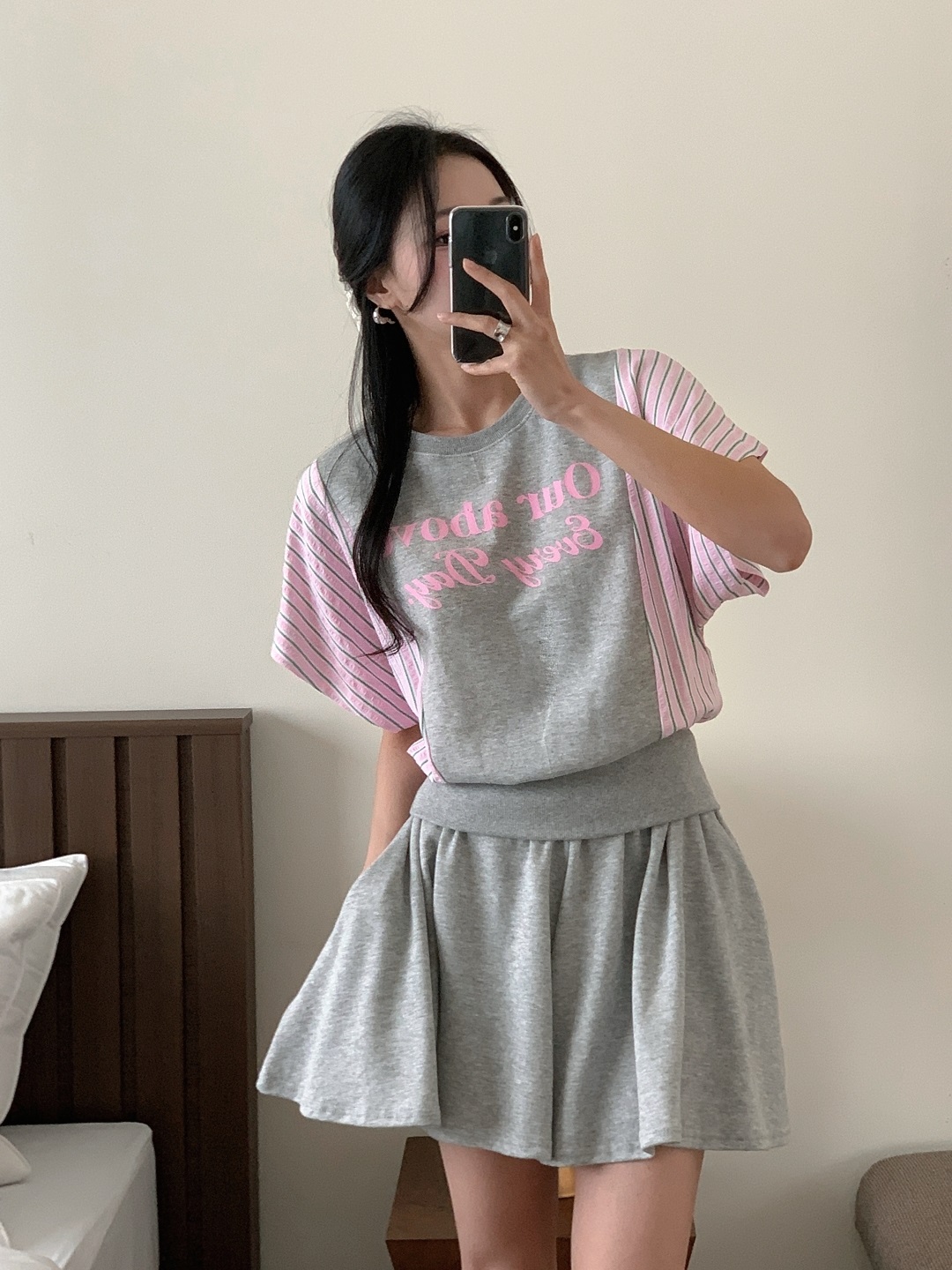 ウエストゴムショート半袖フレアレタリングストライプツーピース(トップス、ボトムス)Tシャツショートパンツ | 詳細画像13