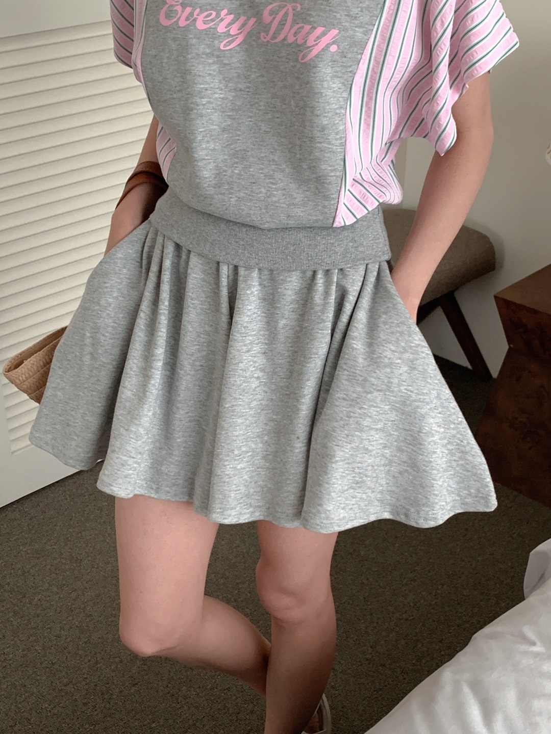 ウエストゴムショート半袖フレアレタリングストライプツーピース(トップス、ボトムス)Tシャツショートパンツ | 詳細画像15