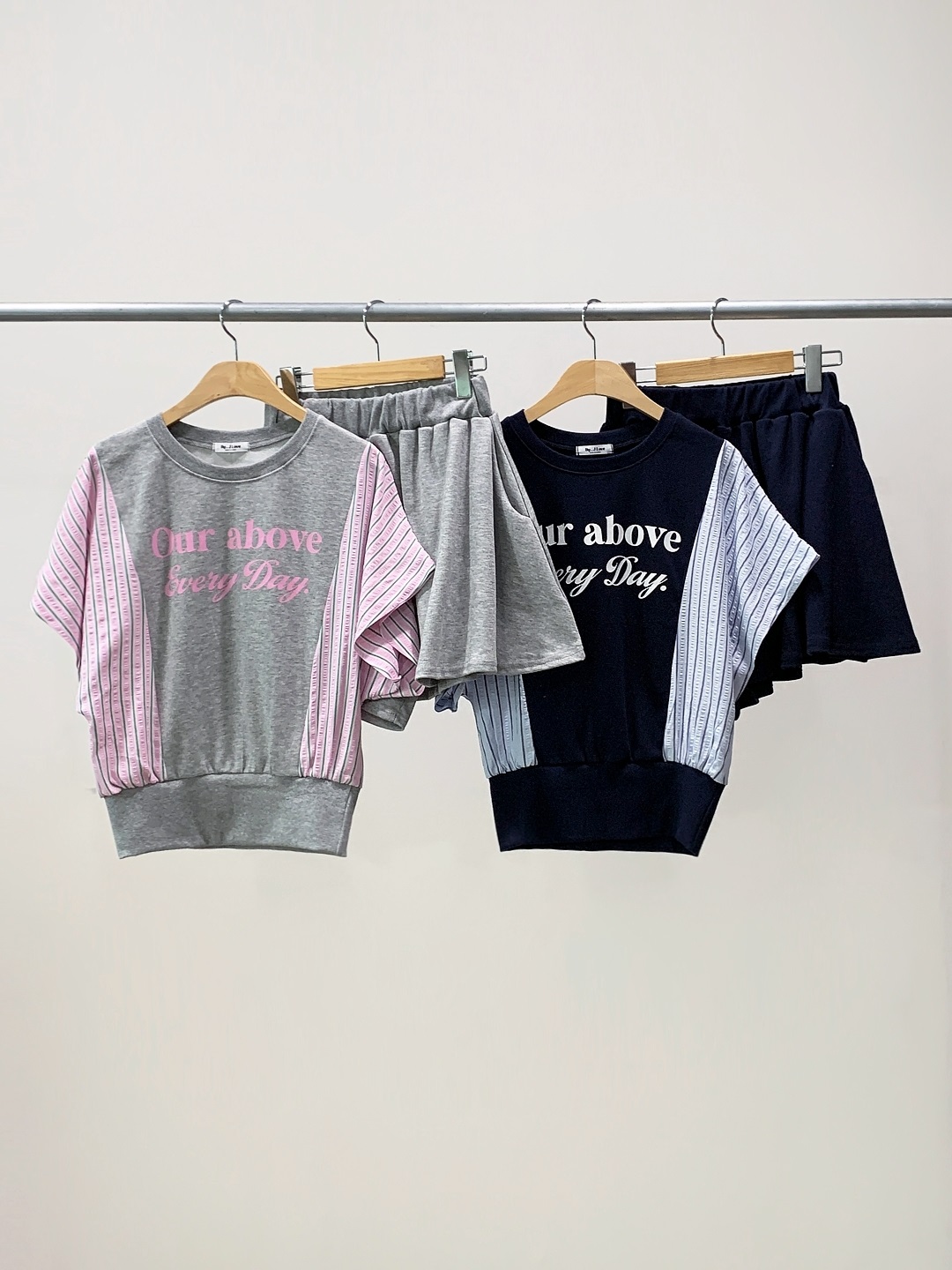 ウエストゴムショート半袖フレアレタリングストライプツーピース(トップス、ボトムス)Tシャツショートパンツ | 詳細画像17