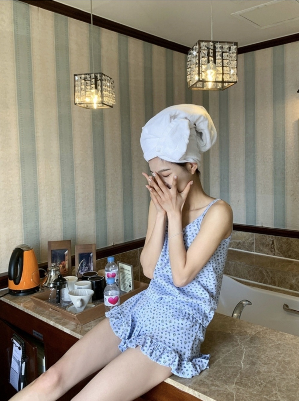 フリルウエストゴムスリムショート小花柄ベストパジャマSETショートパンツ | 詳細画像7