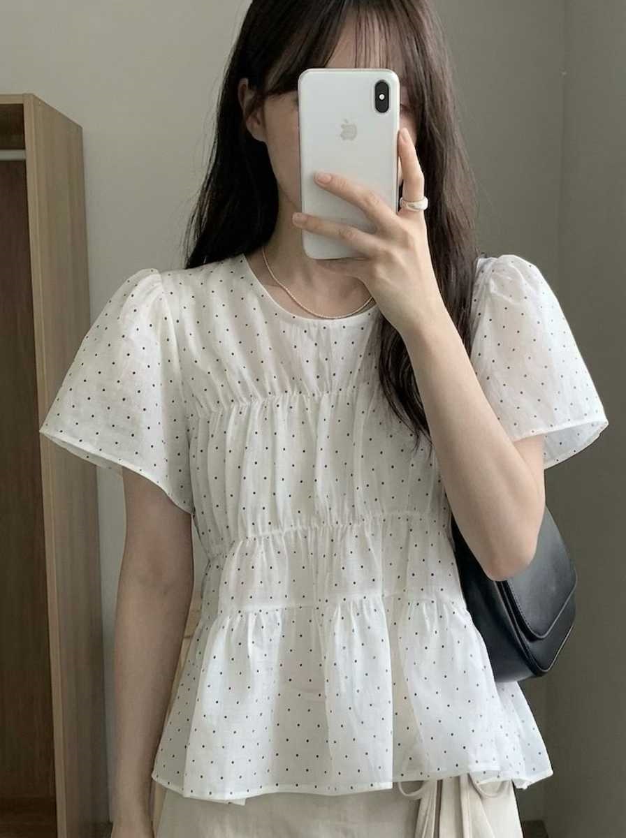ラウンドネック半袖ドットTシャツ | 詳細画像8