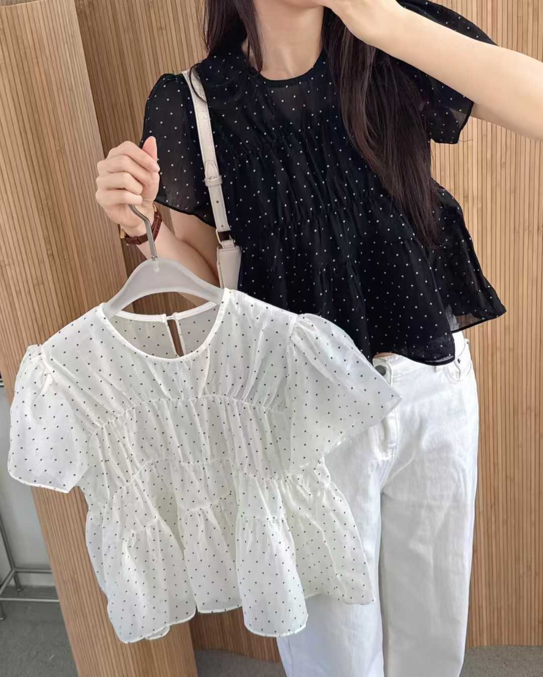 ラウンドネック半袖ドットTシャツ | 詳細画像10