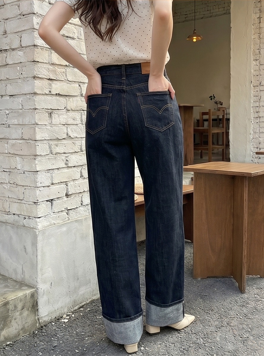 ノンフェードコットンワイドロールアップデニムパンツ | 詳細画像2