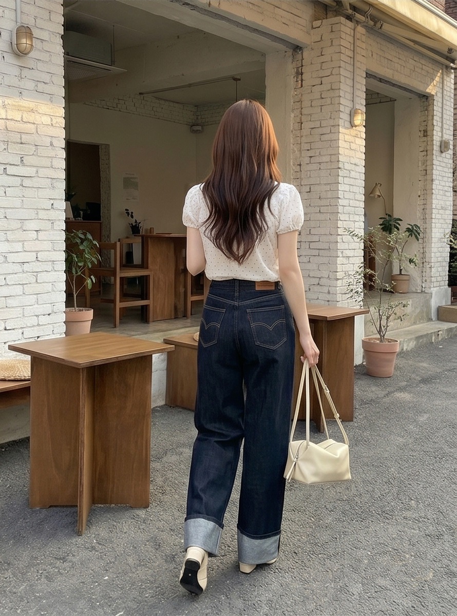 ノンフェードコットンワイドロールアップデニムパンツ | 詳細画像7