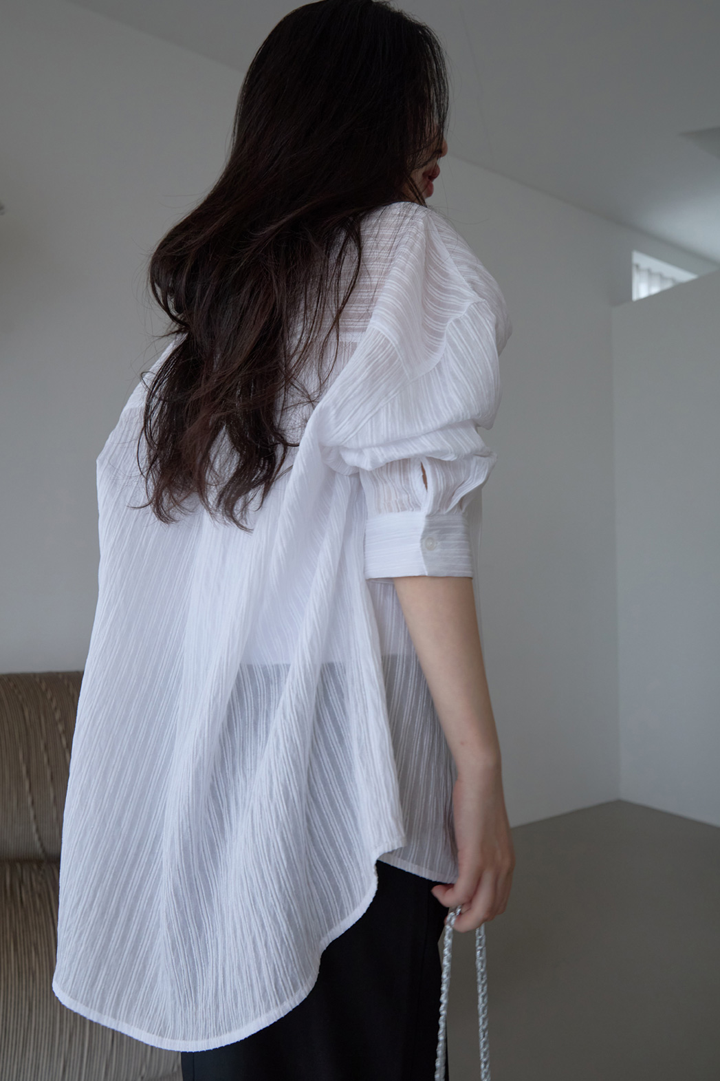 シアサッカーボタンベーシックオーバーサイズ長袖ストライプ無地シャツSS | 詳細画像10