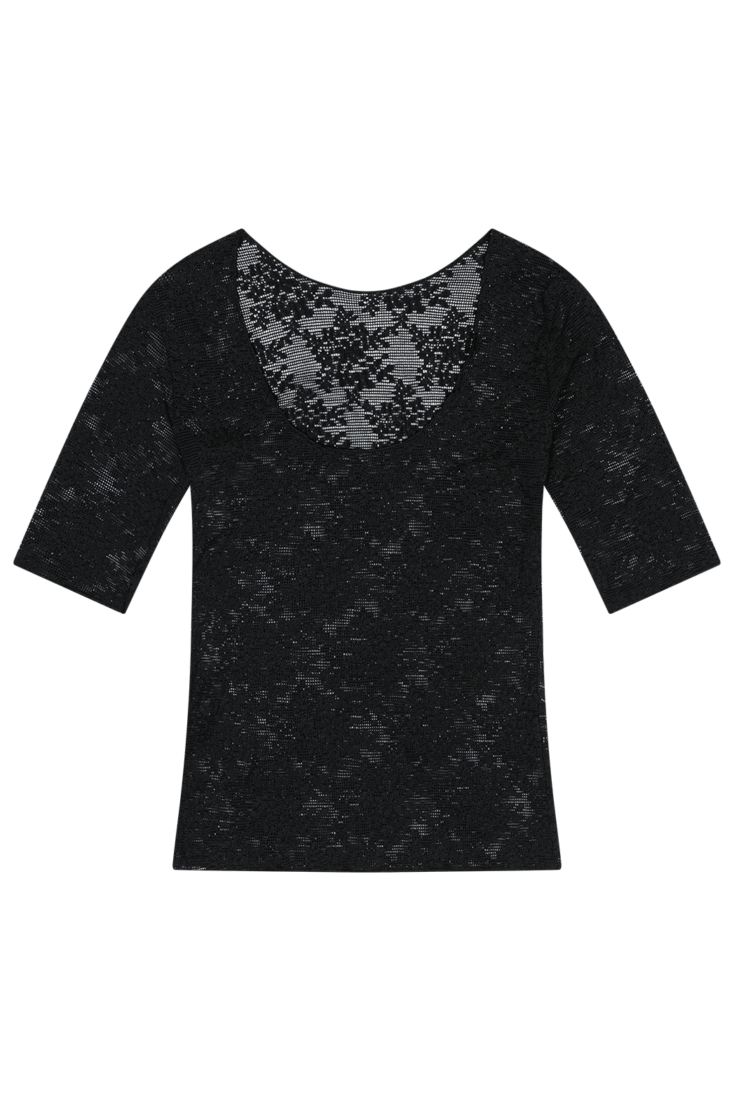 レースジャガードUネックボートネックスリムセミクロップドレース無地TシャツSS | 詳細画像17