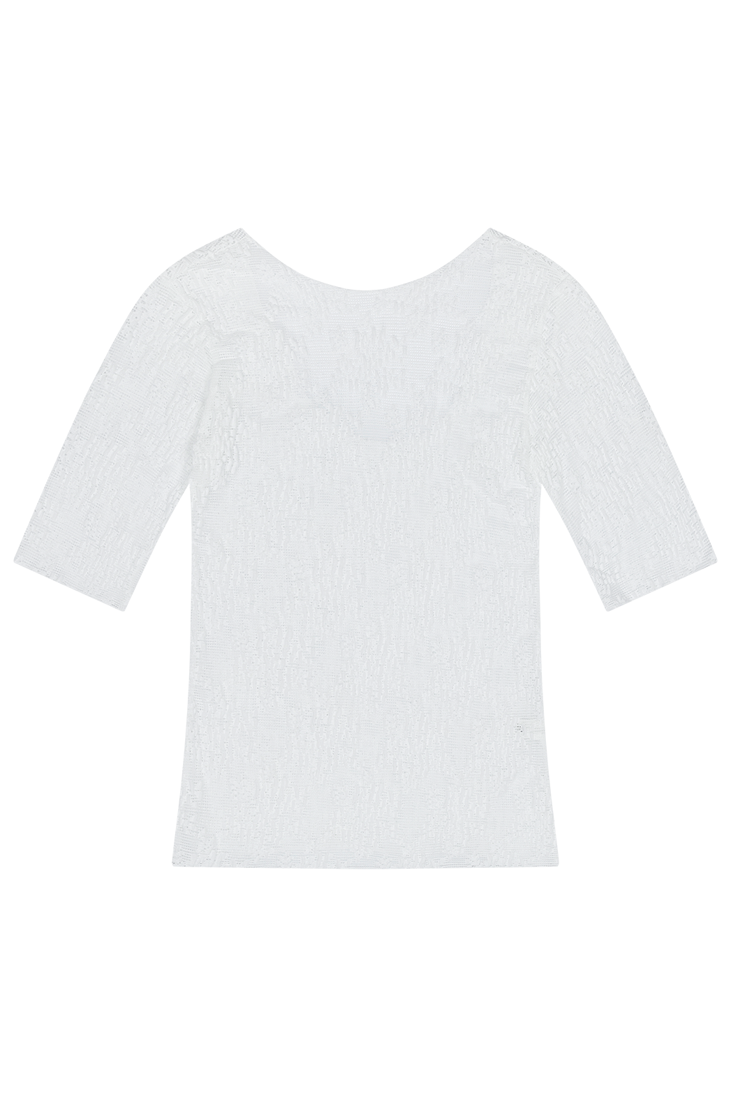 レースジャガードUネックボートネックスリムセミクロップドレース無地TシャツSS | 詳細画像15