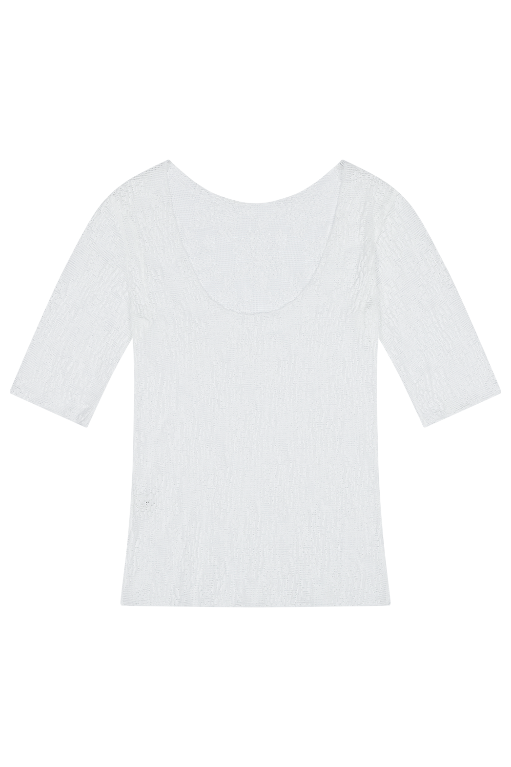 レースジャガードUネックボートネックスリムセミクロップドレース無地TシャツSS | 詳細画像16
