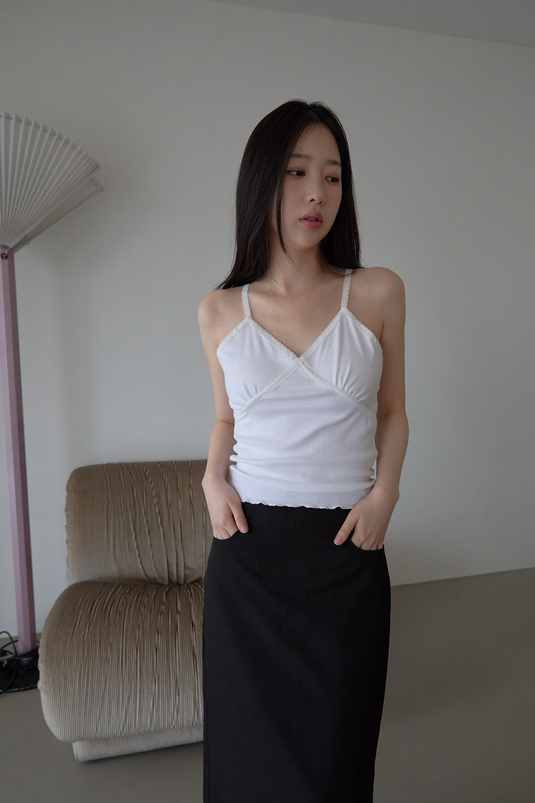 コットンクロップドスリムレースアップレースノースリーブSS | 詳細画像5