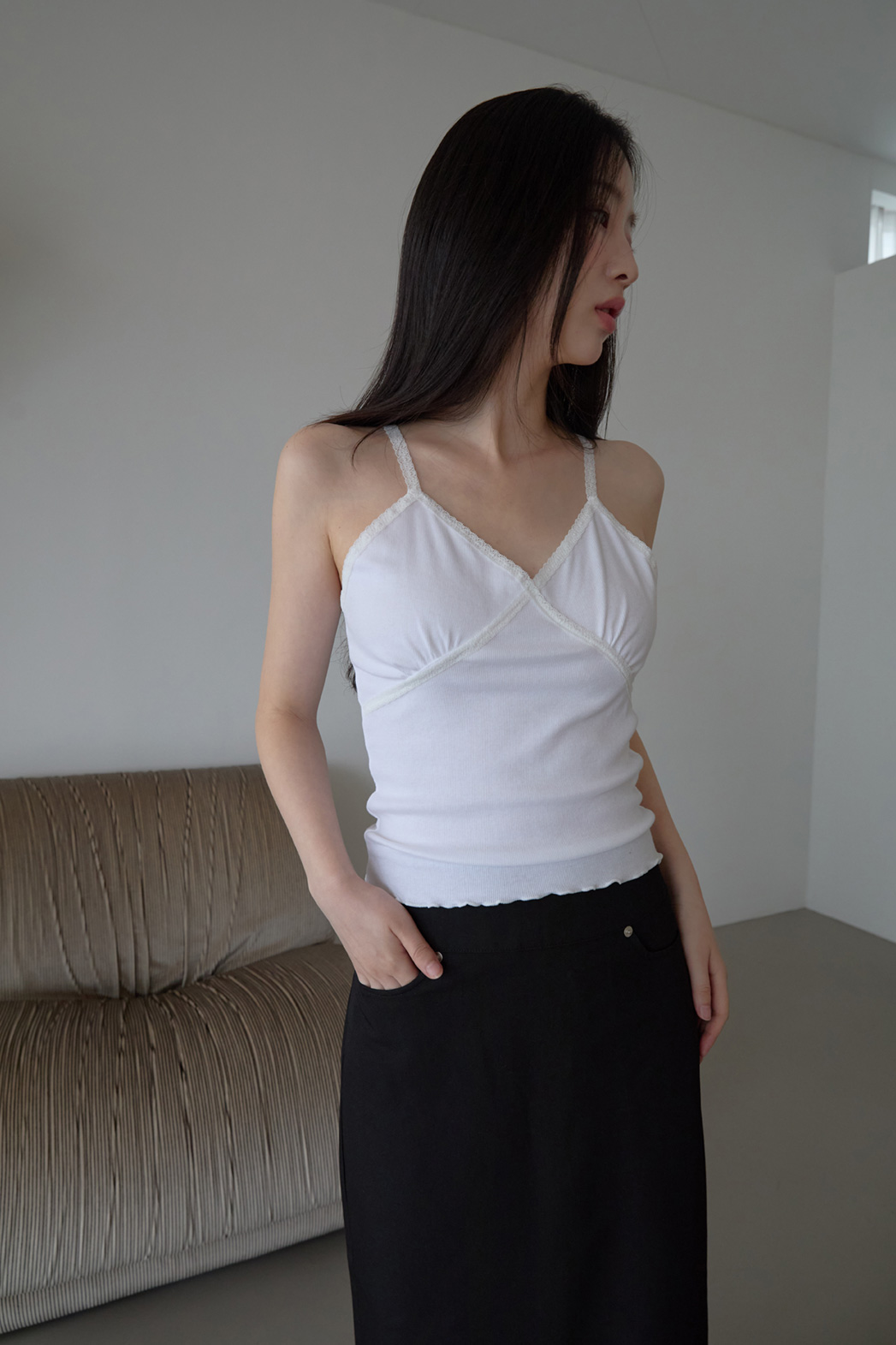 コットンクロップドスリムレースアップレースノースリーブSS | 詳細画像6