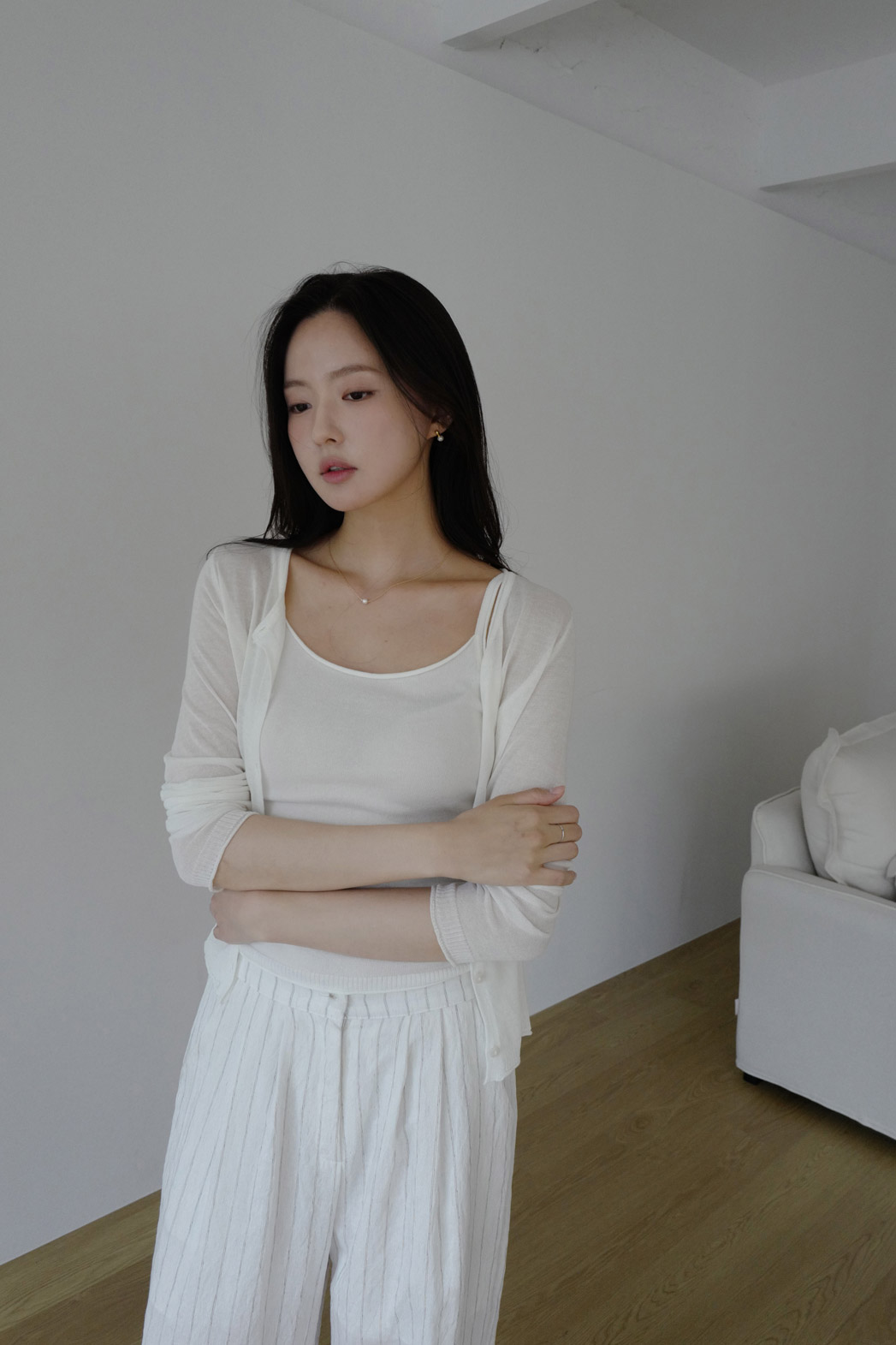 ベルベットリネンナイロンボタンバックゴムストレートストライプパンツ春夏秋 | DHOLIC | 詳細画像11