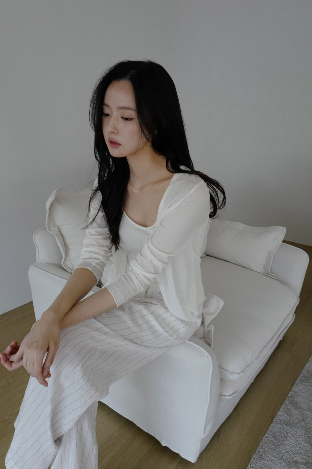 ベルベットリネンナイロンボタンバックゴムストレートストライプパンツ春夏秋 | DHOLIC | 詳細画像15