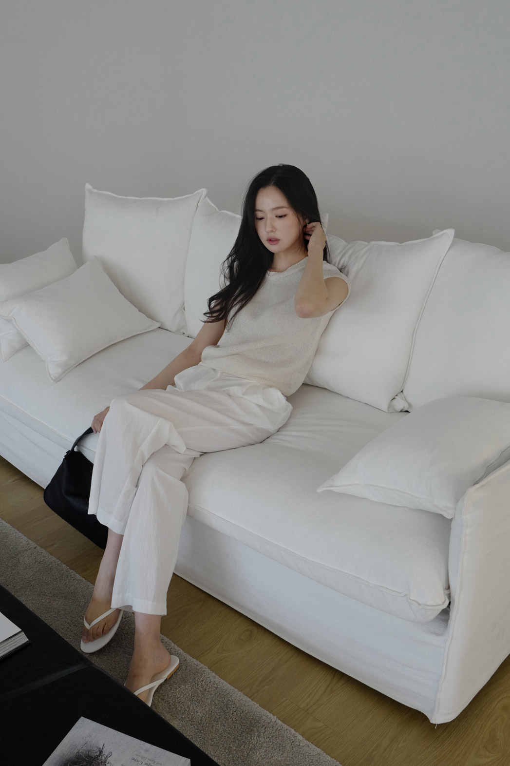 ベルベットナイロンピンタックロングワイド無地パンツ春夏秋 | DHOLIC | 詳細画像36