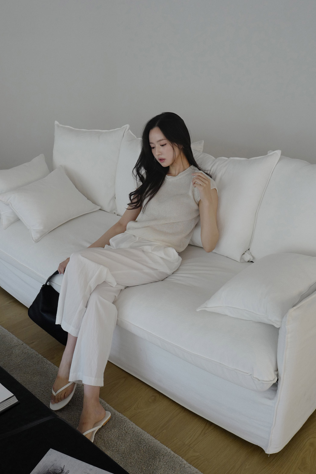 ベルベットナイロンピンタックロングワイド無地パンツ春夏秋 | DHOLIC | 詳細画像37