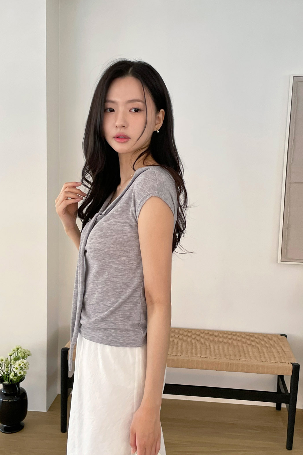 ベルベットストレッチベロアボウタイスリム半袖無地Tシャツ春夏秋 | DHOLIC | 詳細画像6