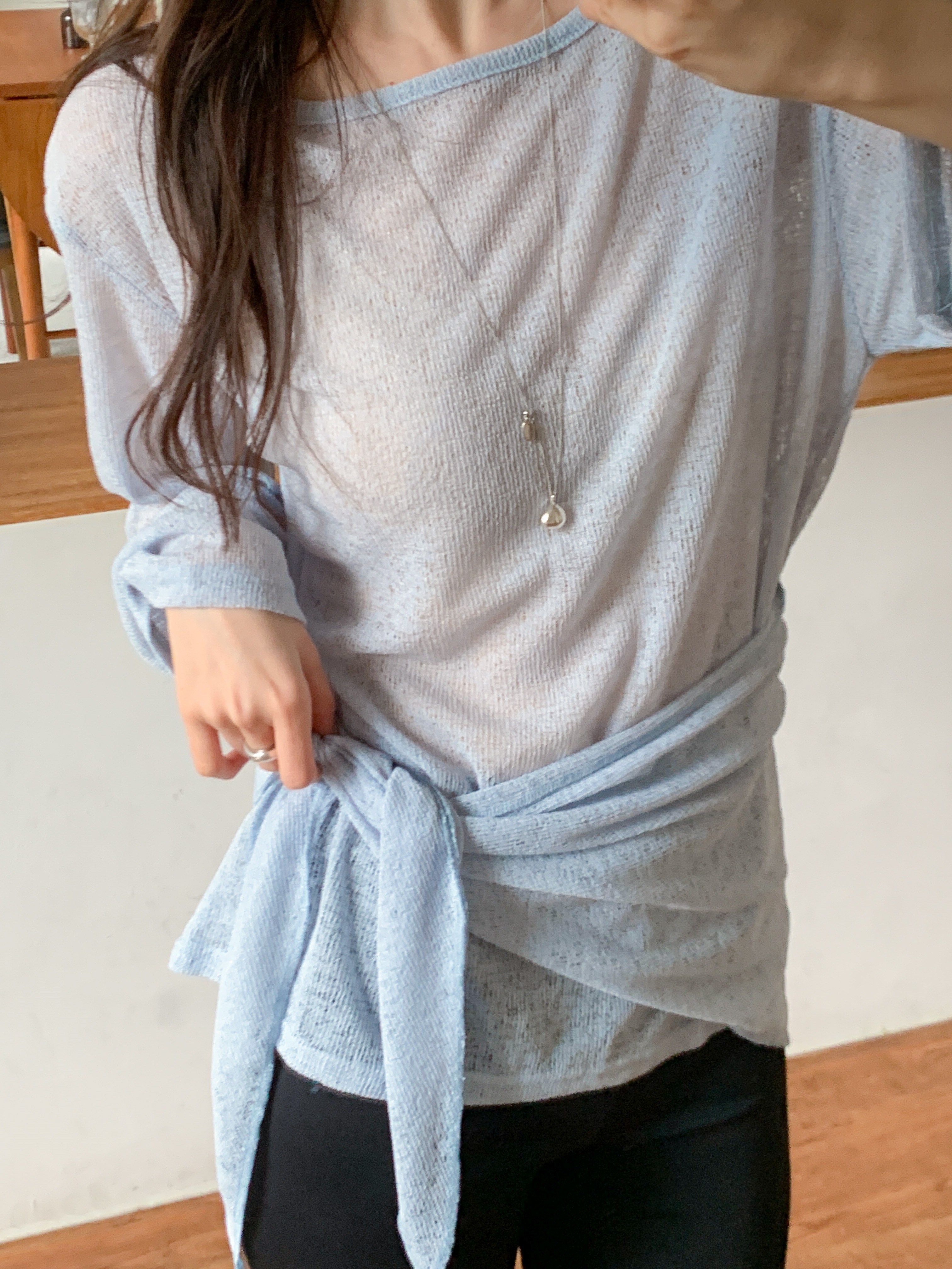 シースルーベーシック長袖無地Tシャツショール付 | 詳細画像14