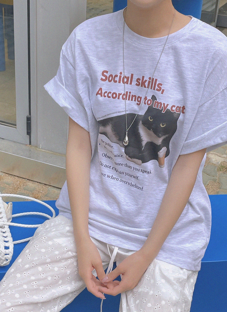 ボクシー半袖プリント猫Tシャツ | レディースファッション通販 - DHOLIC