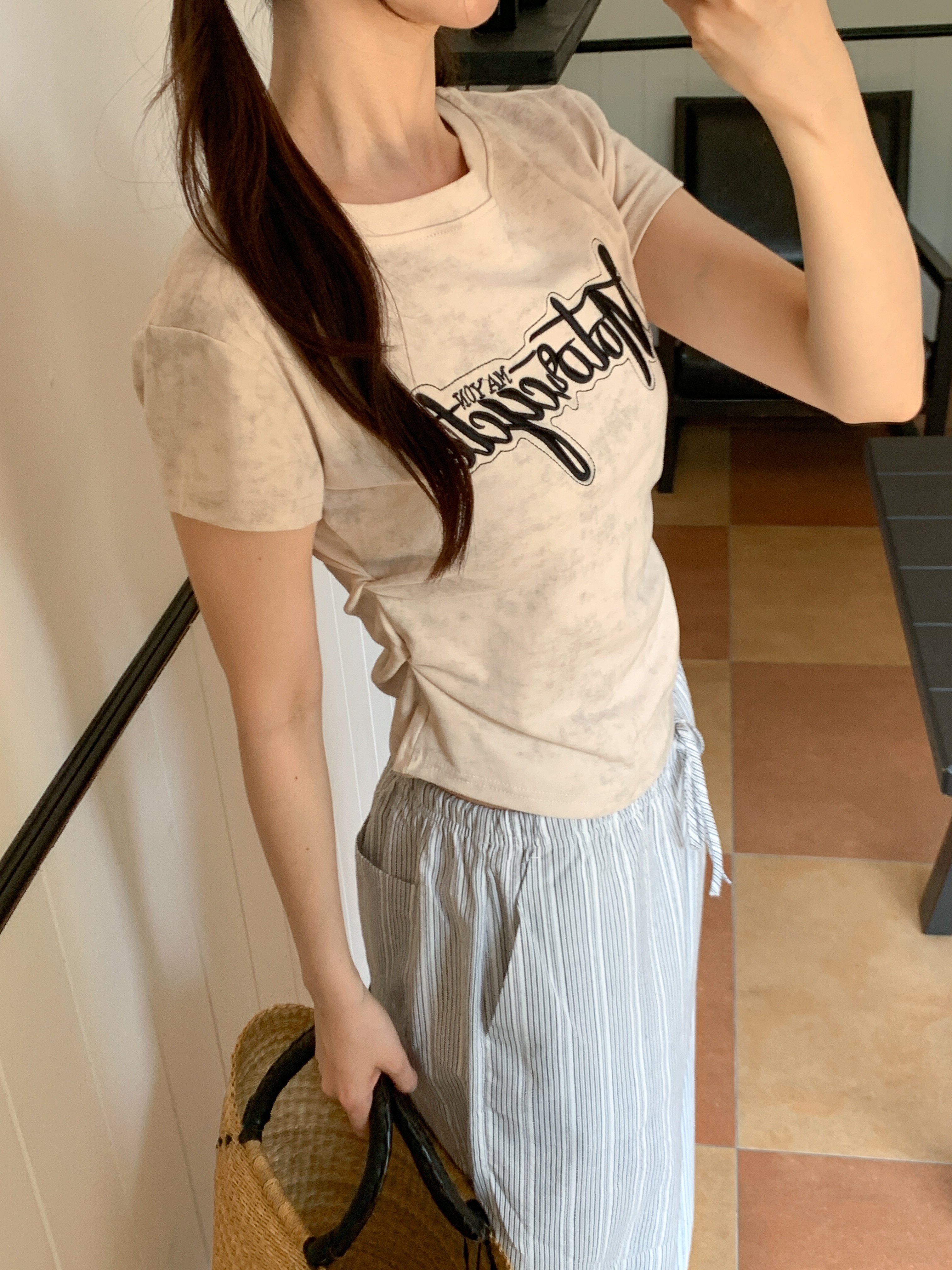 ラウンドネックシャーリング半袖レタリングTシャツ | 詳細画像7