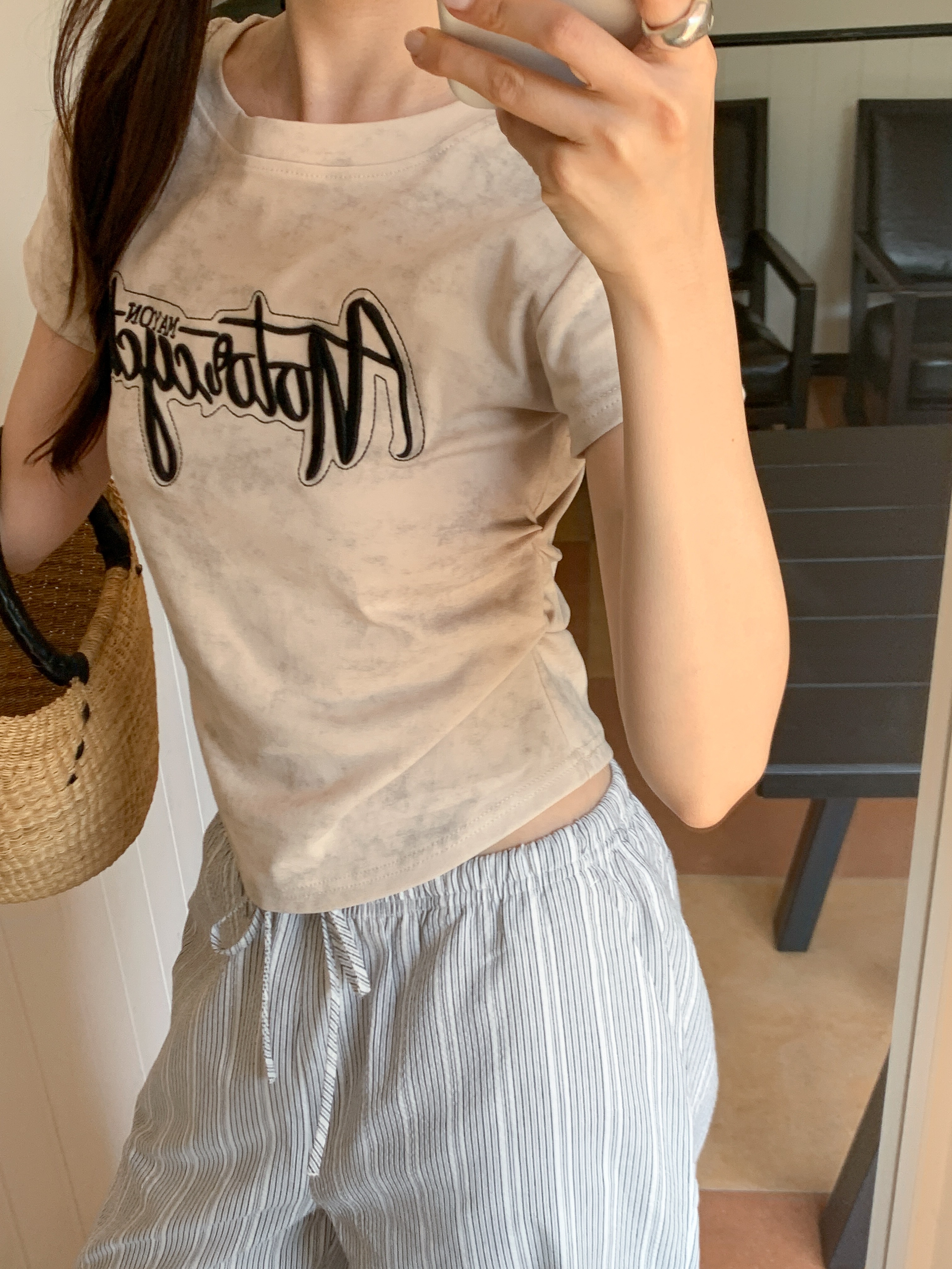 ラウンドネックシャーリング半袖レタリングTシャツ | 詳細画像10
