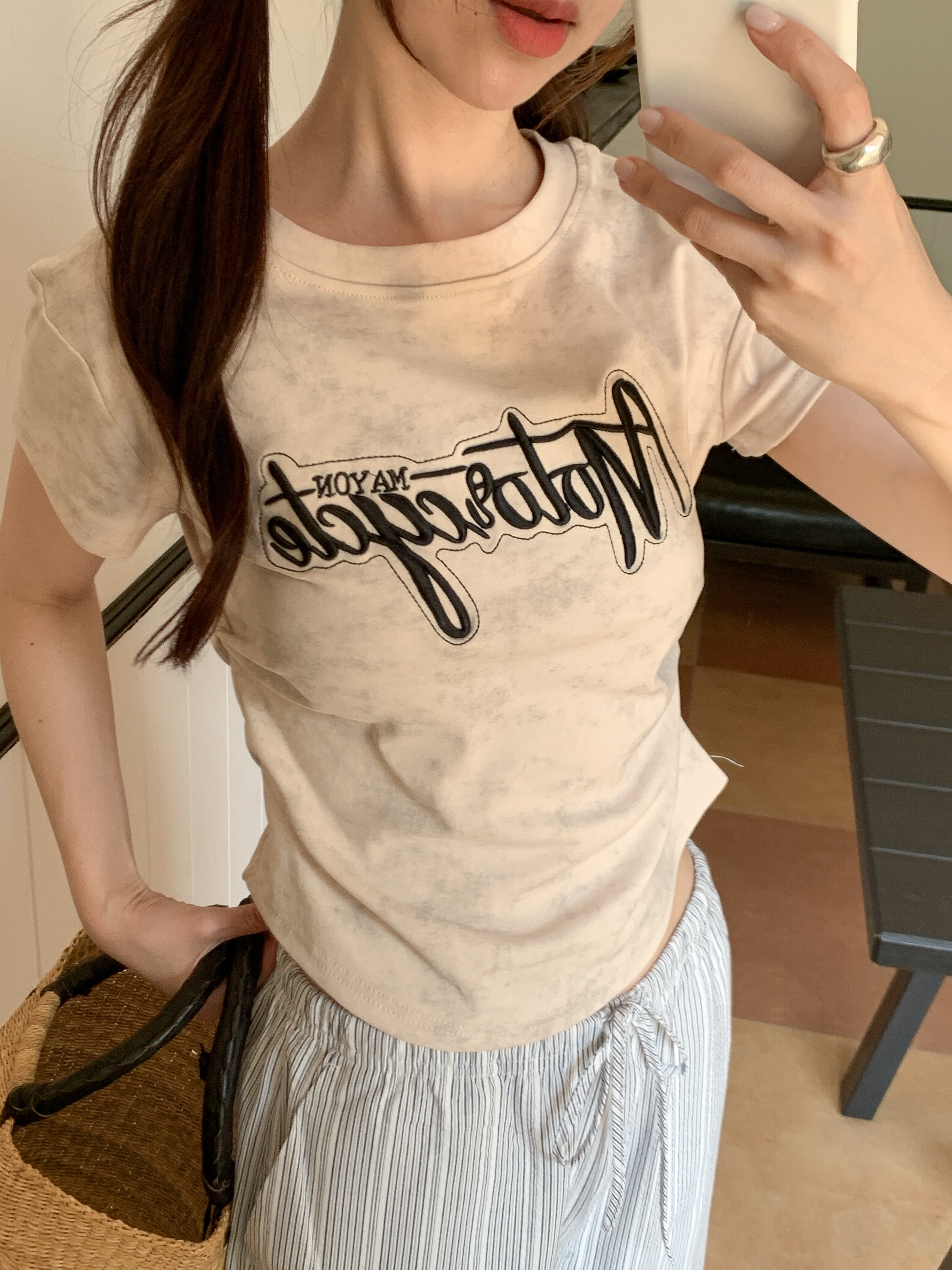 ラウンドネックシャーリング半袖レタリングTシャツ | 詳細画像15