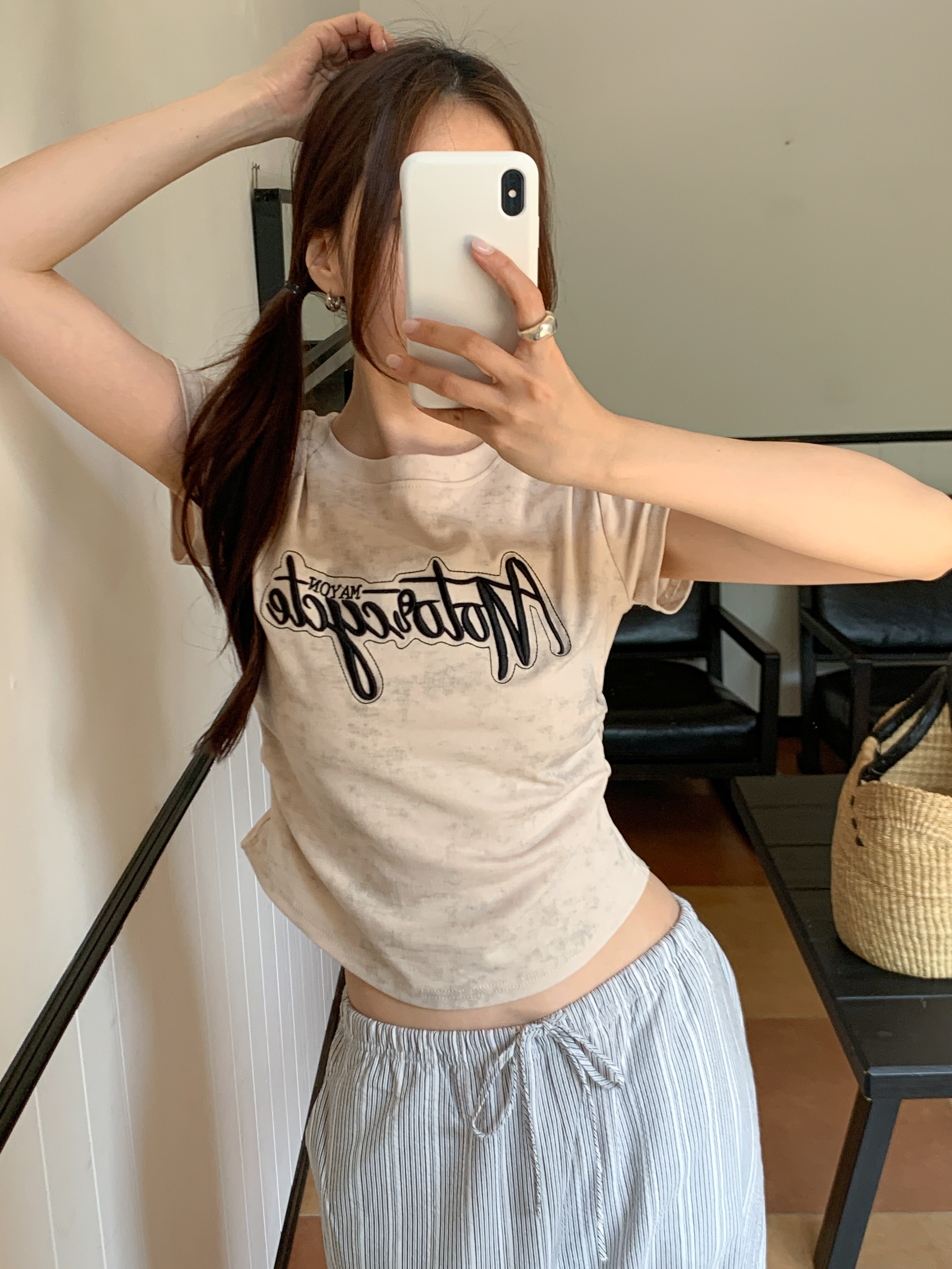 ラウンドネックシャーリング半袖レタリングTシャツ | 詳細画像17