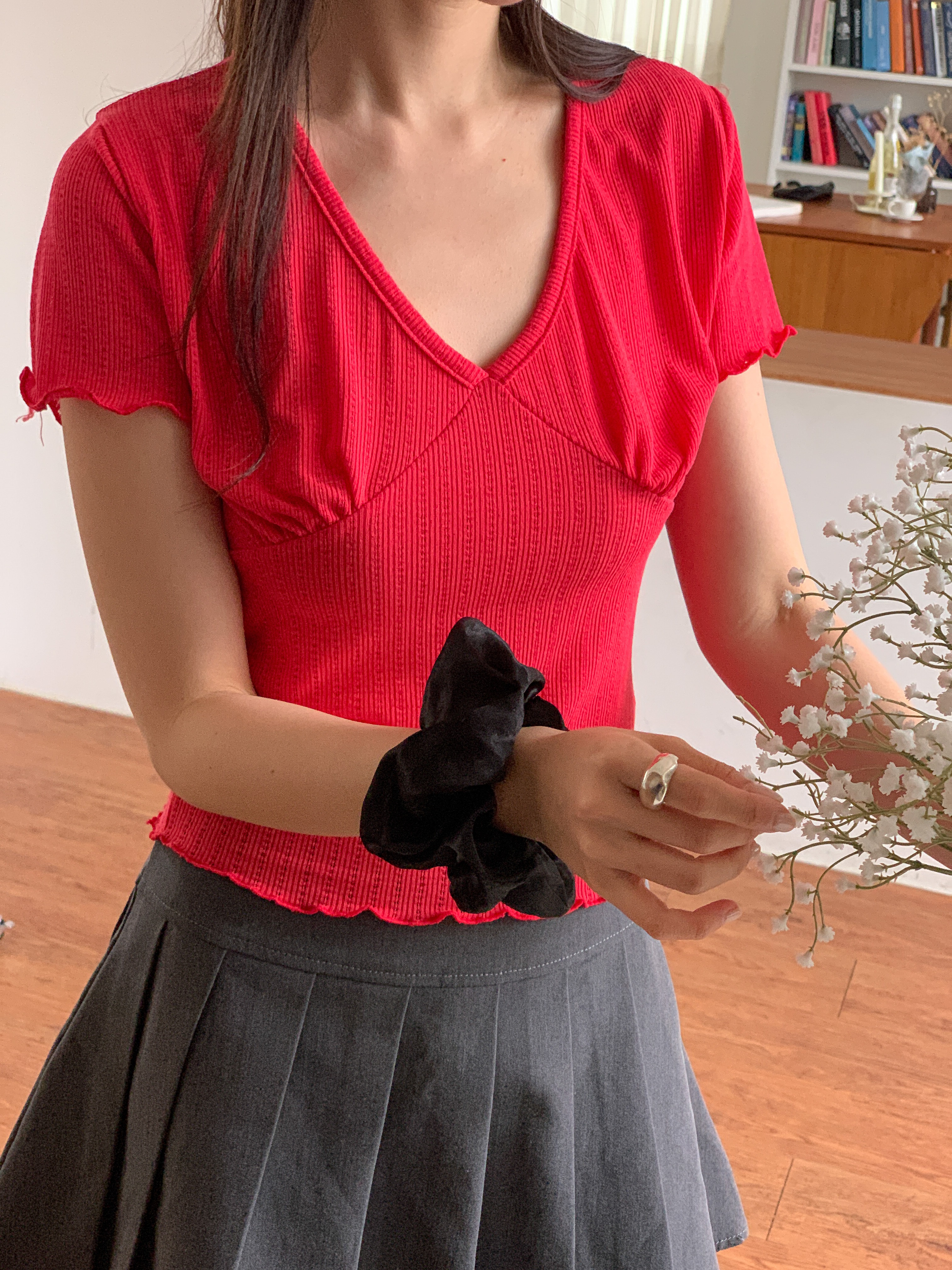 パンチングVネックメロウスリム半袖Tシャツ | 詳細画像2