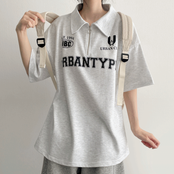 カラーハーフジップオーバーサイズ半袖プリントTシャツ | レディース